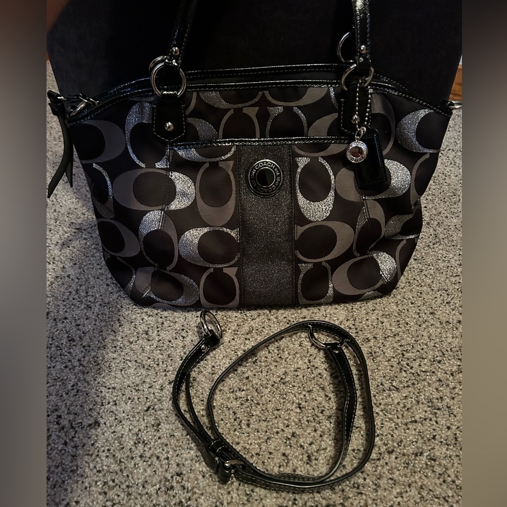 Black and Silver Authentic Coach Signature Handbag/Crossbody